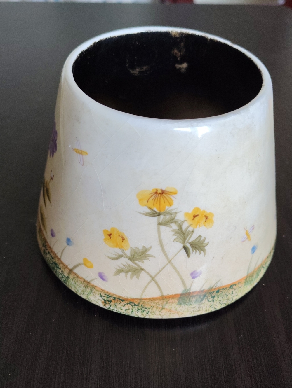Home Interiors  Ceramic Candle Shade Jar Topper  with Yellow And Pink Motif